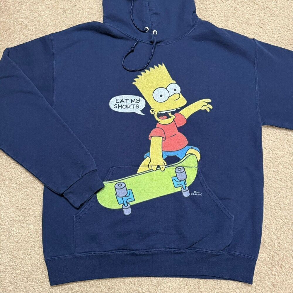 The Simpsons Bart Eat My Shorts Disney Pullover Hoodie Men Medium Blue